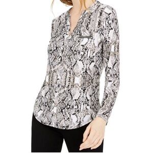 I.N.C. Desert Snake Print Zip Pocket Long Sleeve Top size PM